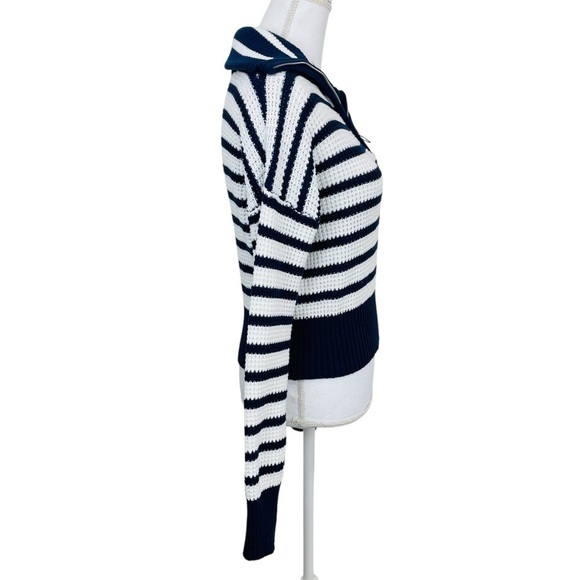 Sage + Stone Half-Zip Cropped Blue & White Stripes Sweater Size Medium - Picture 4 of 8
